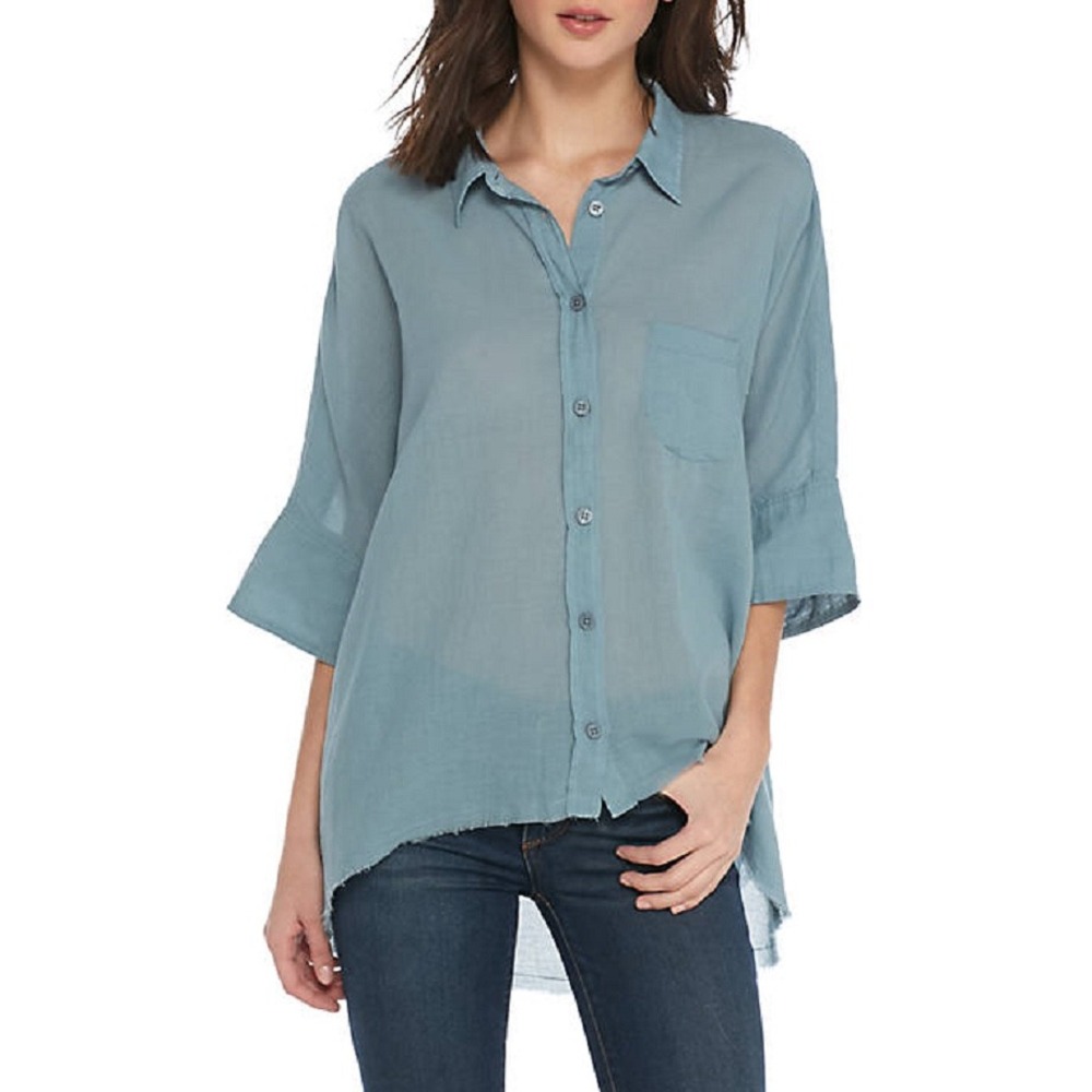 Free People Best Of Me Top Blue Button Up‎ Lightweight Lagenlook Relaxed Large